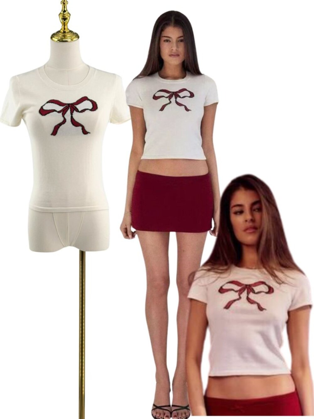 🆕 MIRROR PALAIS 🧿 NWOT The Knit Bow Tee, White - Sz S
